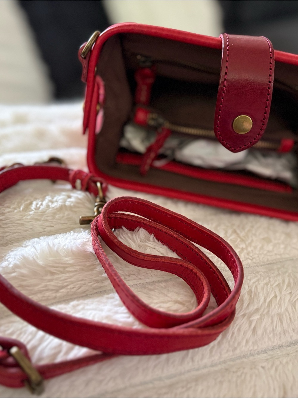 Red Leather Purse with shoulder strap Unbranded NEW